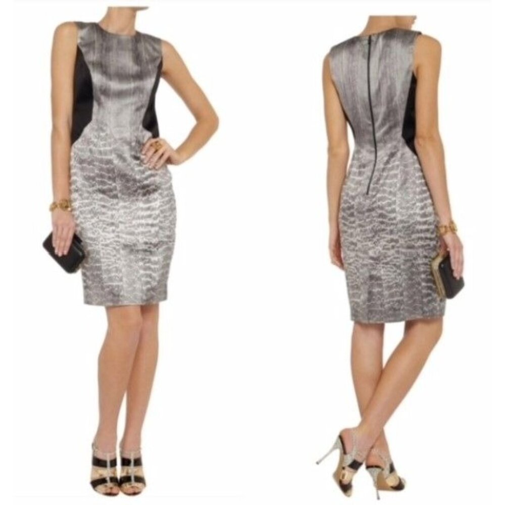 Jason Wu Snake Print Silk Sheath Dress Black & Gray Size 6